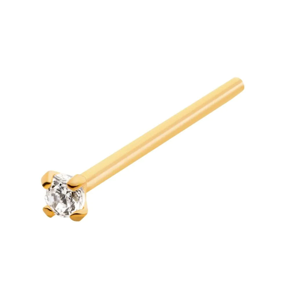 24KT Gold PVD Titanium Prong Set Clear CZ Nose Pin