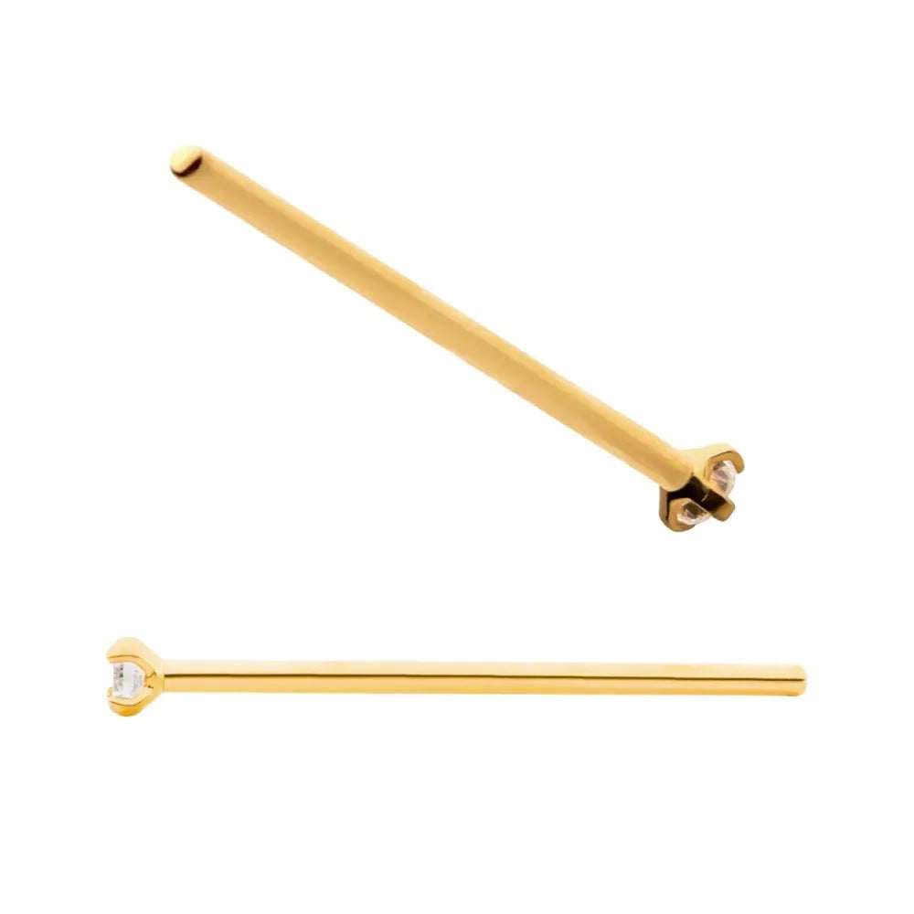 24KT Gold PVD Titanium Prong Set Clear CZ Nose Pin