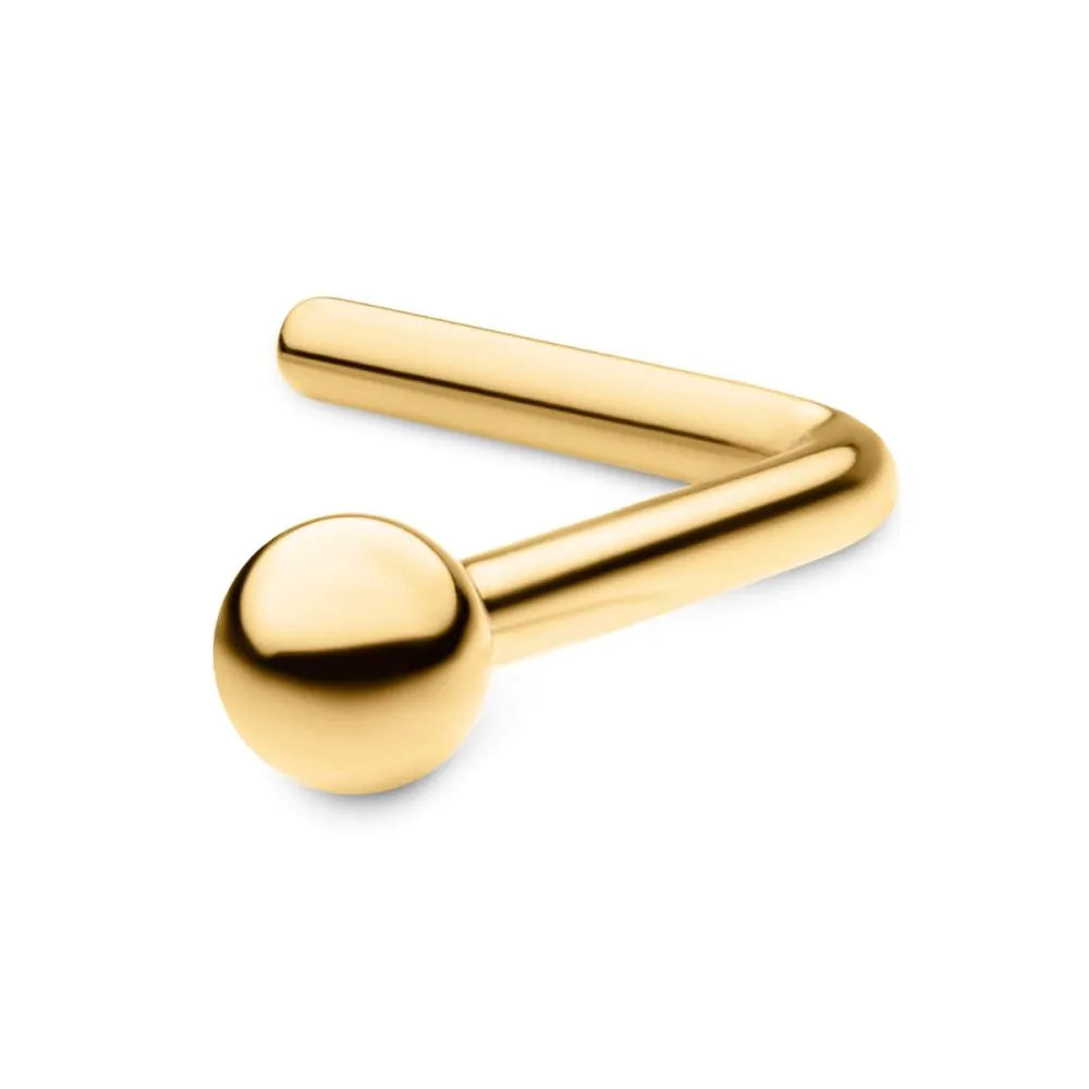 24KT Gold PVD Titanium 2mm Ball L-Shape Nose Pin