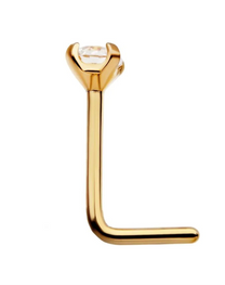 24KT Gold PVD Titanium Crystal L-Shape Nose Pin