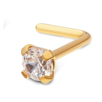 24KT Gold PVD Titanium Claw Set Swarovski Crystal L-Shape Nose Pin