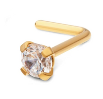 24KT Gold PVD Titanium Crystal L-Shape Nose Pin
