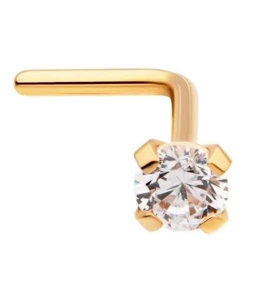 24KT Gold PVD Titanium Crystal L-Shape Nose Pin