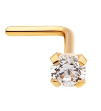 24KT Gold PVD Titanium Crystal L-Shape Nose Pin