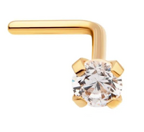 24KT Gold PVD Titanium Claw Set Swarovski Crystal L-Shape Nose Pin