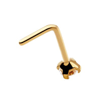 24KT Gold PVD Titanium Claw Set Swarovski Crystal L-Shape Nose Pin