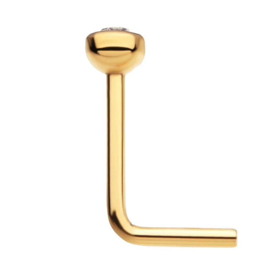 24KT Gold PVD Titanium Bezel Set Swarovski Crystal L-Shape Nose Pin