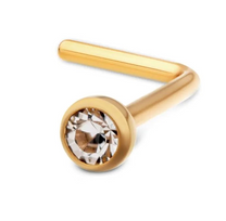 24KT Gold PVD Titanium Bezel Set Swarovski Crystal L-Shape Nose Pin