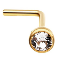 24KT Gold PVD Titanium Bezel Set Swarovski Crystal L-Shape Nose Pin