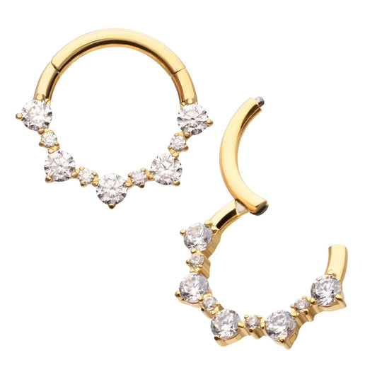 24Kt Gold Prong Set 1mm and 2mm Cluster Gem Front Facing Hinged Segment Clicker
