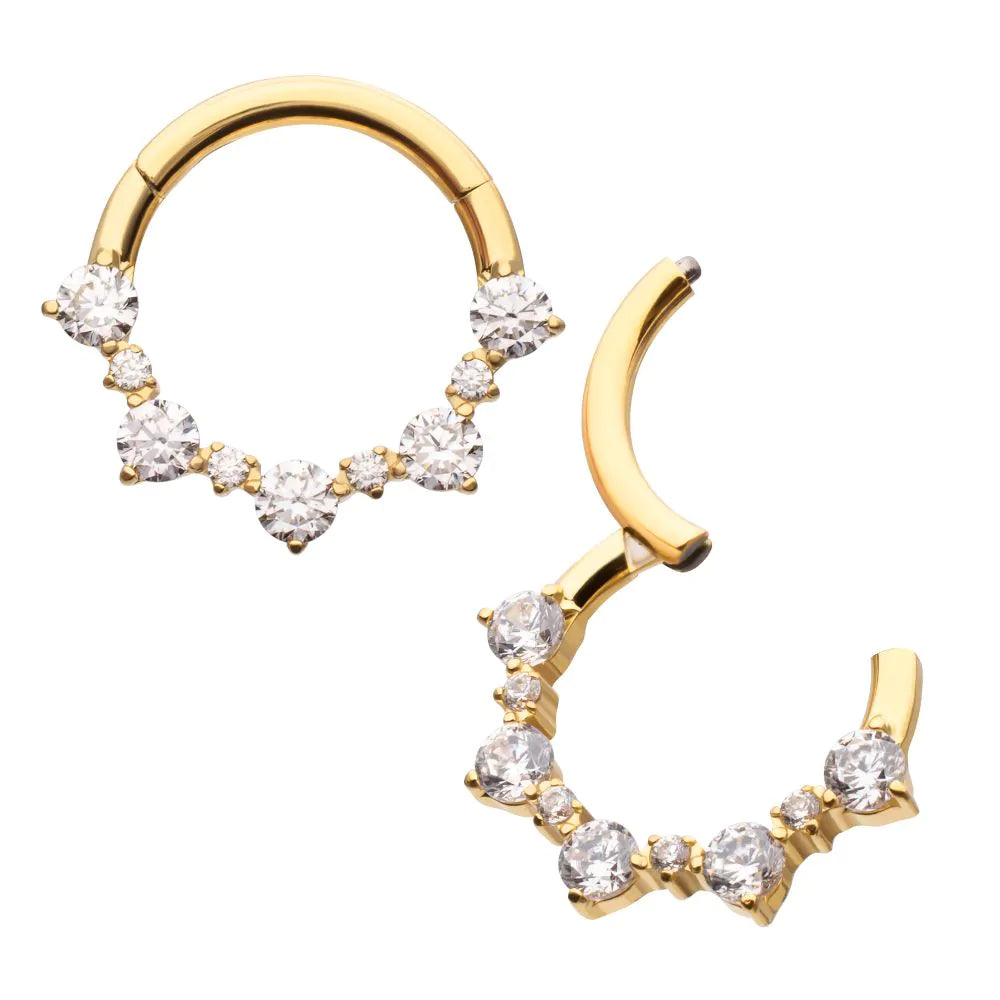 24Kt Gold PVD Titanium 1mm and 2mm Cluster Gem Front Facing Hinged Segment Clicker