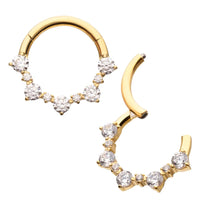 24Kt Gold PVD Titanium 1mm and 2mm Cluster Gem Front Facing Hinged Segment Clicker