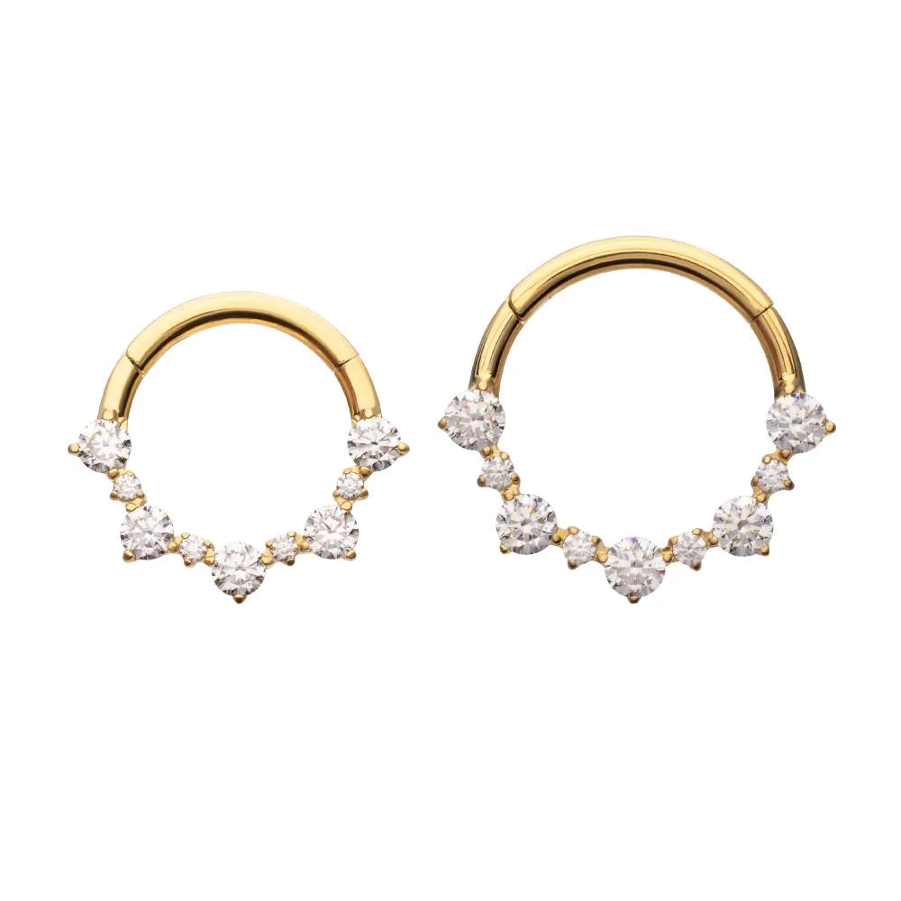 24Kt Gold PVD Titanium 1mm and 2mm Cluster Gem Front Facing Hinged Segment Clicker