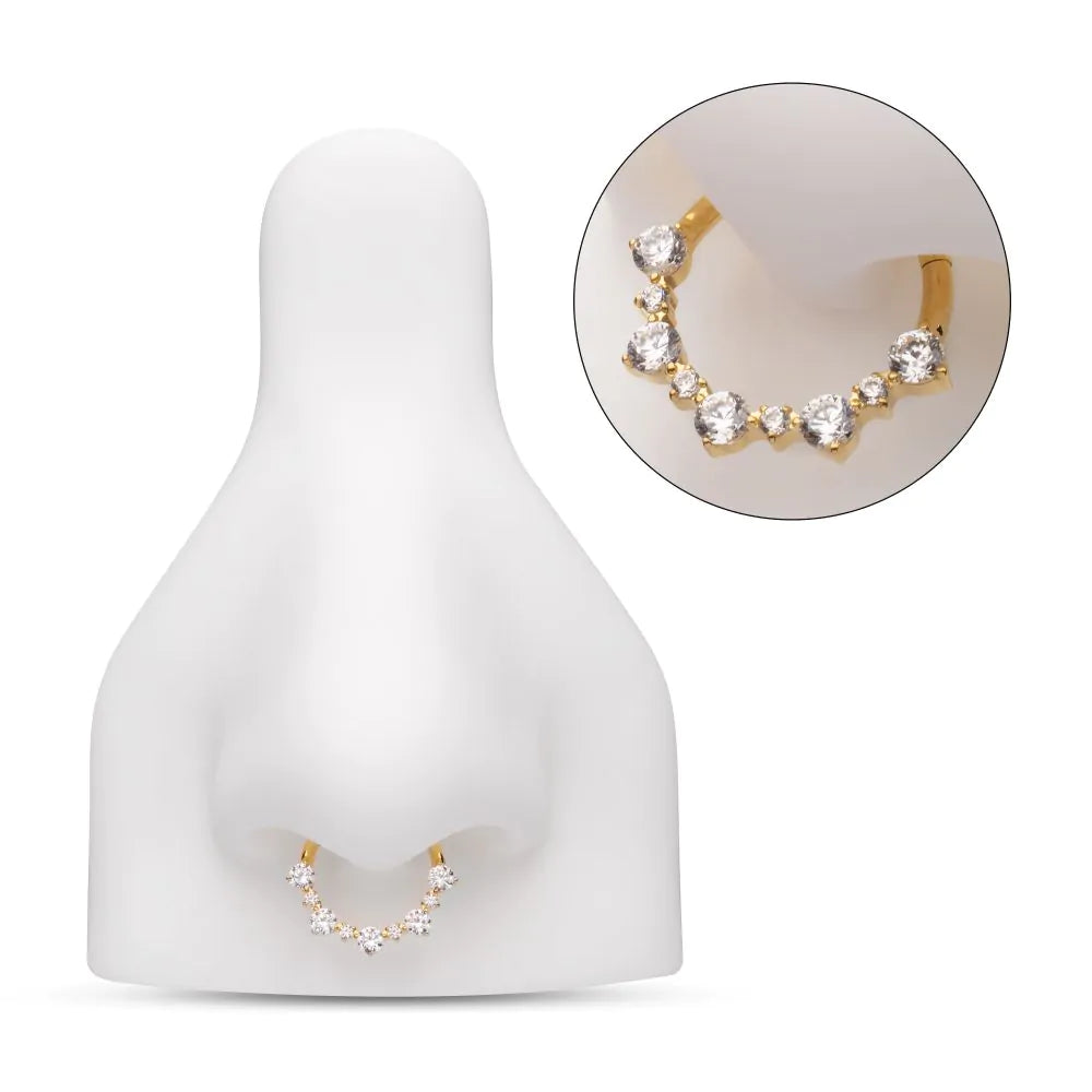 24Kt Gold PVD Titanium 1mm and 2mm Cluster Gem Front Facing Hinged Segment Clicker