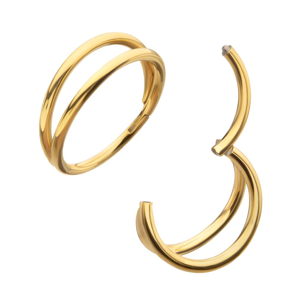 24Kt Gold PVD Titanium Double Shadow Hoop Hinged Segment Clicker