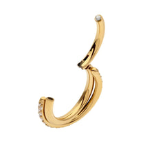 24Kt Gold PVD Titanium Double Hoop Side Facing Hinged Segment Clicker CNC Set Round Crystal