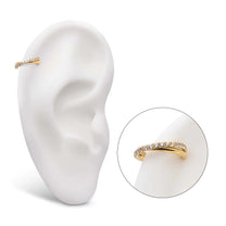 24Kt Gold PVD Titanium Double Hoop Side Facing Hinged Segment Clicker CNC Set Round Crystal