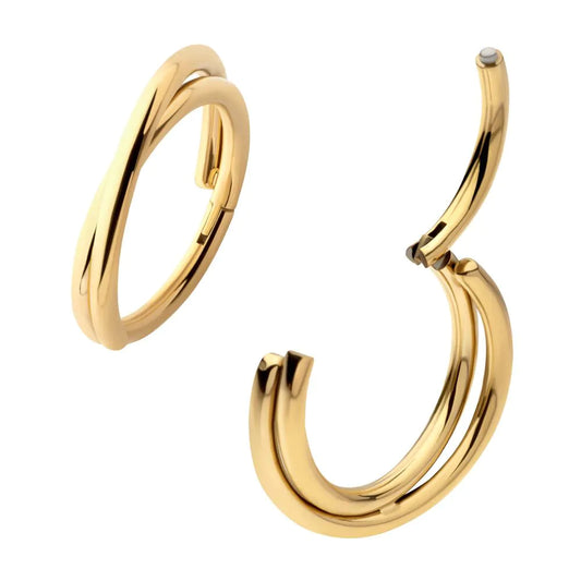 24Kt Gold PVD Titanium Double Hoop Side Facing Hinged Segment Clicker