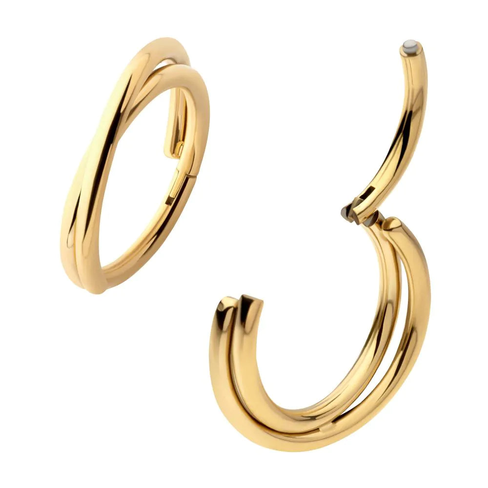 24Kt Gold PVD Titanium Double Hoop Hinged Segment Clicker