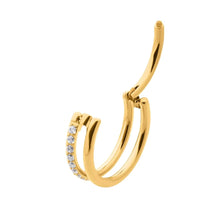 24Kt Gold PVD Titanium Side Facing Hinged Segment Clicker Single Hoop Full Clear CNC Set Round Crystal