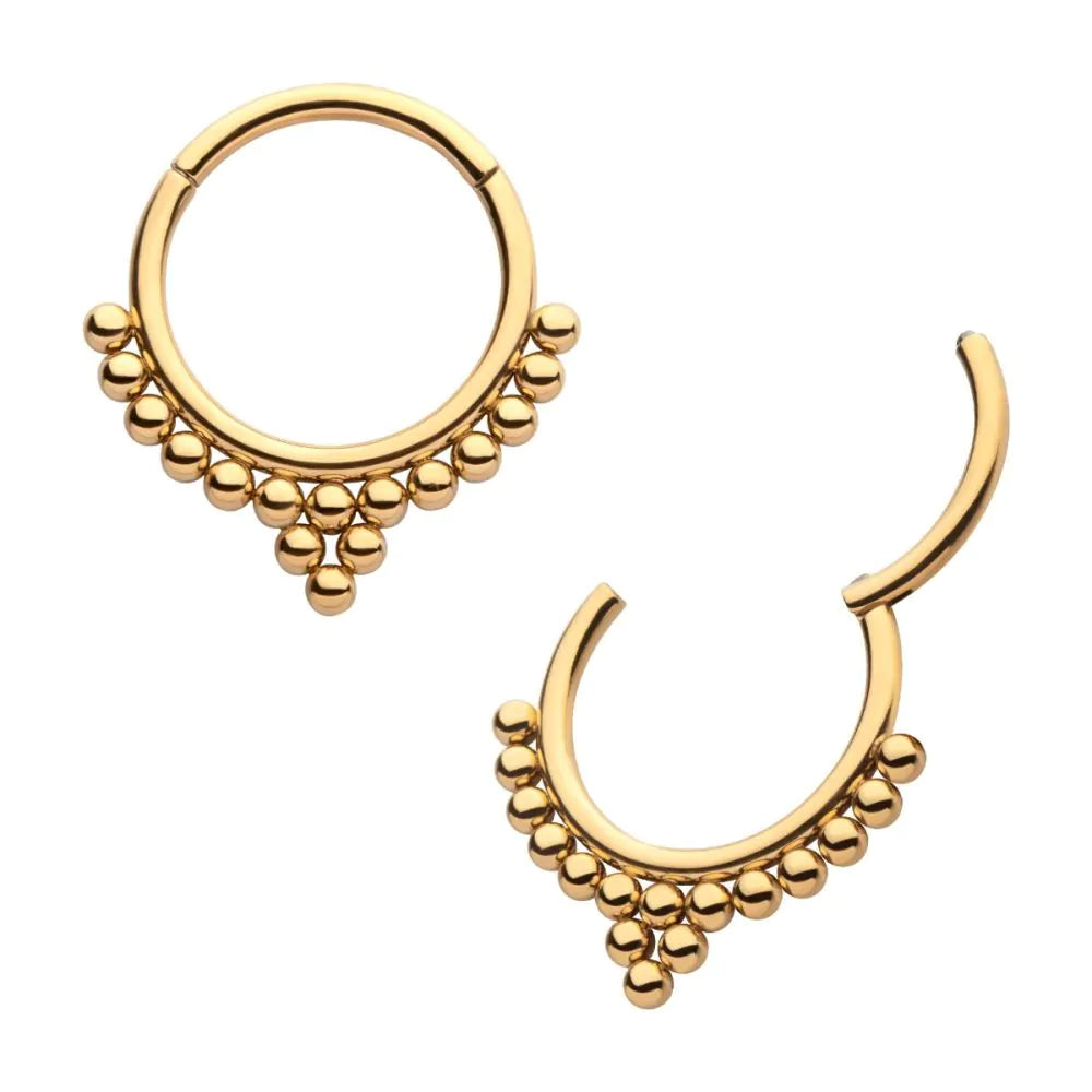 24KT Gold PVD Titanium Beaded Classic Clustered Front Facing Hinged Segment Clicker