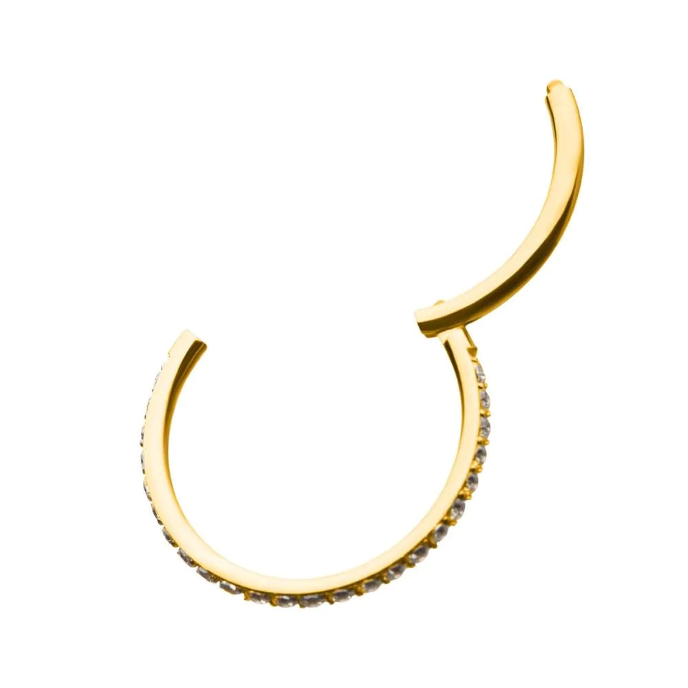 24KT Gold PVD Titanium CNC Set Clear Crystal Eternity Side Facing Hinged Segment Clicker