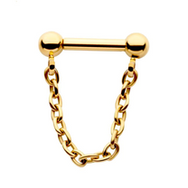 24Kt Gold PVD Titanium Dangle Chain on a One Side Threadless, One Side Fixed Bar with Ball ends