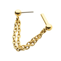 24Kt Gold PVD Titanium 2 Tier Chains on a One Side Threadless, One Side Fixed Bar Ball ends