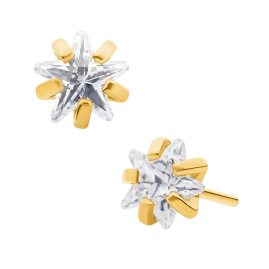 Titanium Threadless with Prong Set CZ Star Shape Top