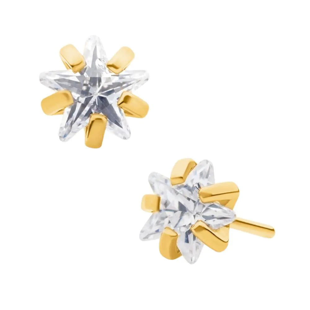24KT Gold PVD Titanium Threadless Crystal Star Shape Top