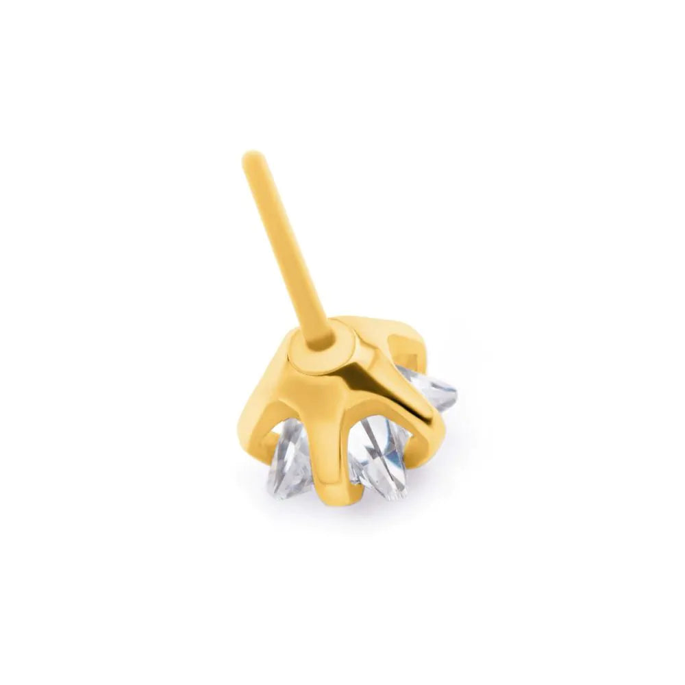 24KT Gold PVD Titanium Threadless Crystal Star Shape Top