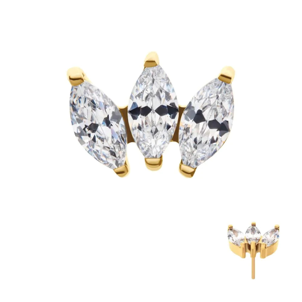 24Kt Gold PVD Titanium Threadless Marquise Cluster Top