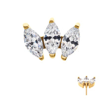 24Kt Gold PVD Titanium Threadless Marquise Cluster Top