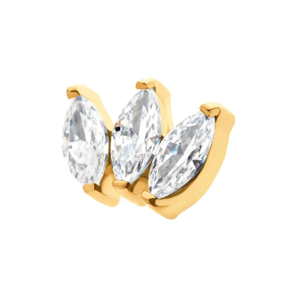 24Kt Gold PVD Titanium Threadless Marquise Cluster Top