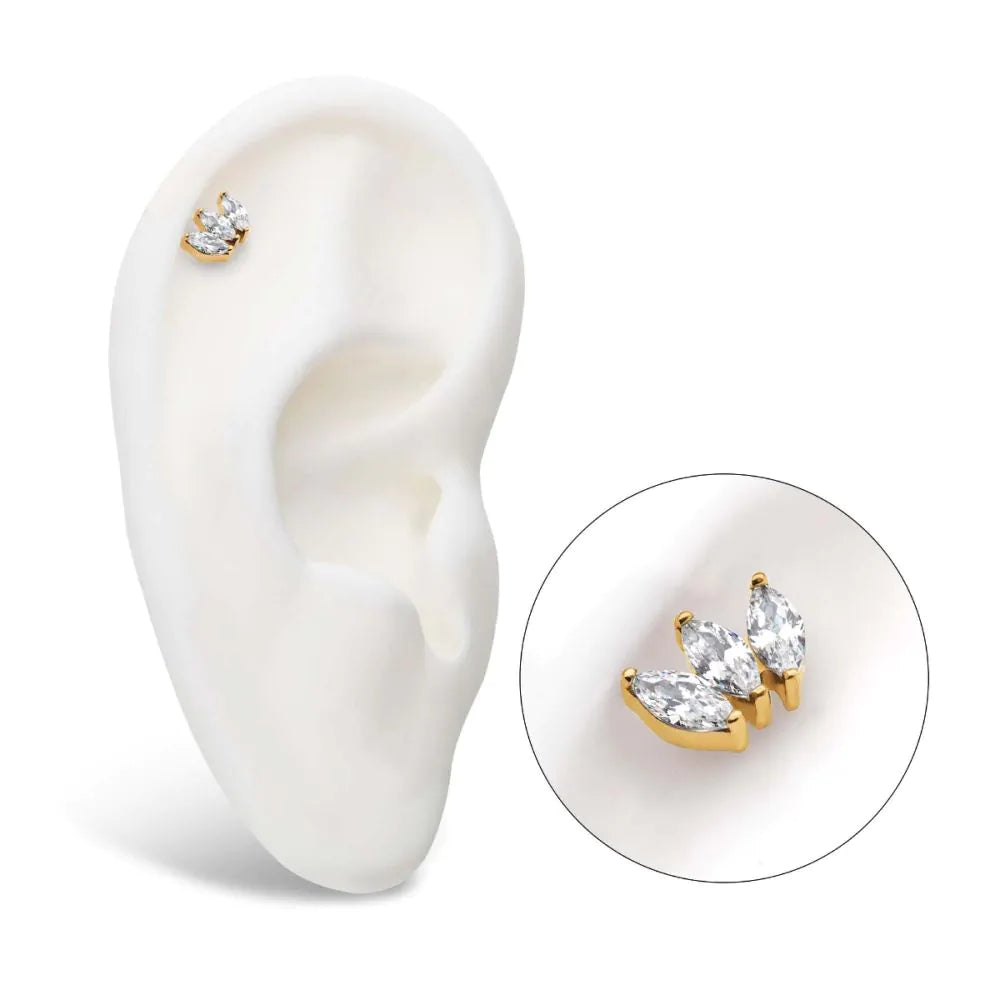 24Kt Gold PVD Titanium Threadless Marquise Cluster Top