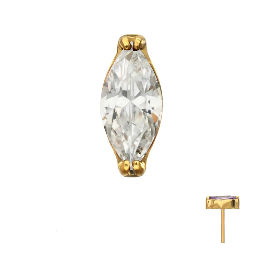 24Kt Gold PVD Titanium Threadless Marquise Crystal Top