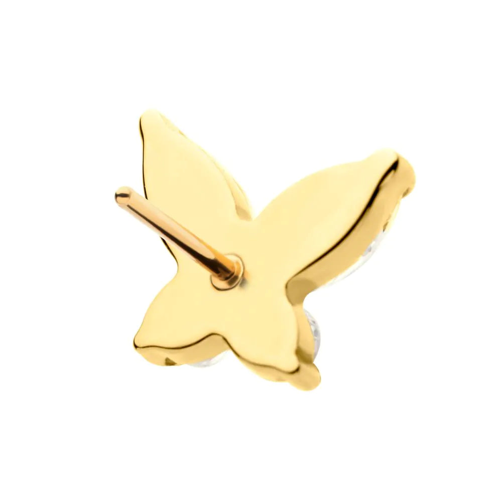 24Kt Gold PVD Titanium Threadless Marquise &amp; Round Crystal Butterfly Top