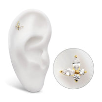 24Kt Gold PVD Titanium Threadless Marquise &amp; Round Crystal Butterfly Top