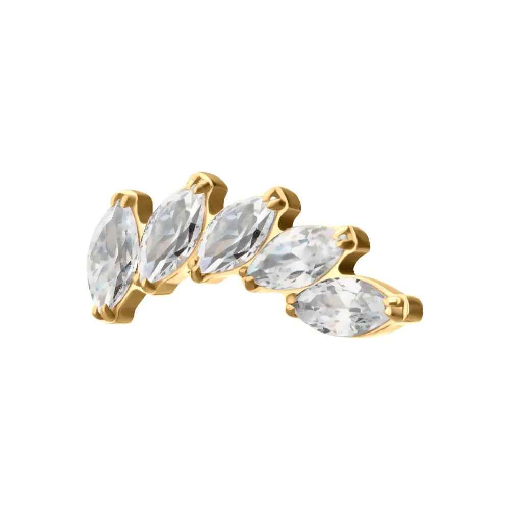 24Kt Gold PVD Titanium Threadless Marquise 5 Gem Curved Fan Top