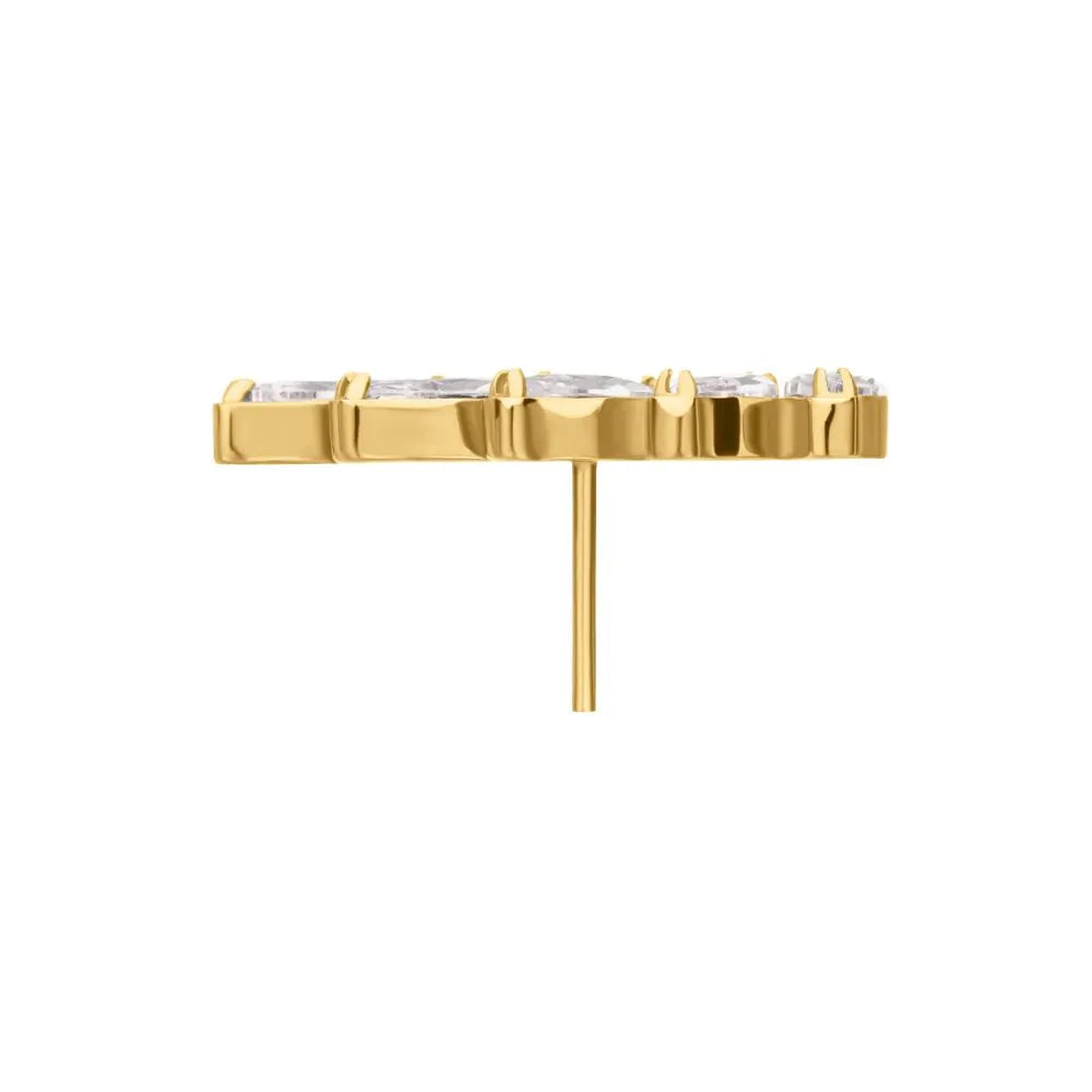 24Kt Gold PVD Titanium Threadless Marquise 5 Gem Curved Fan Top
