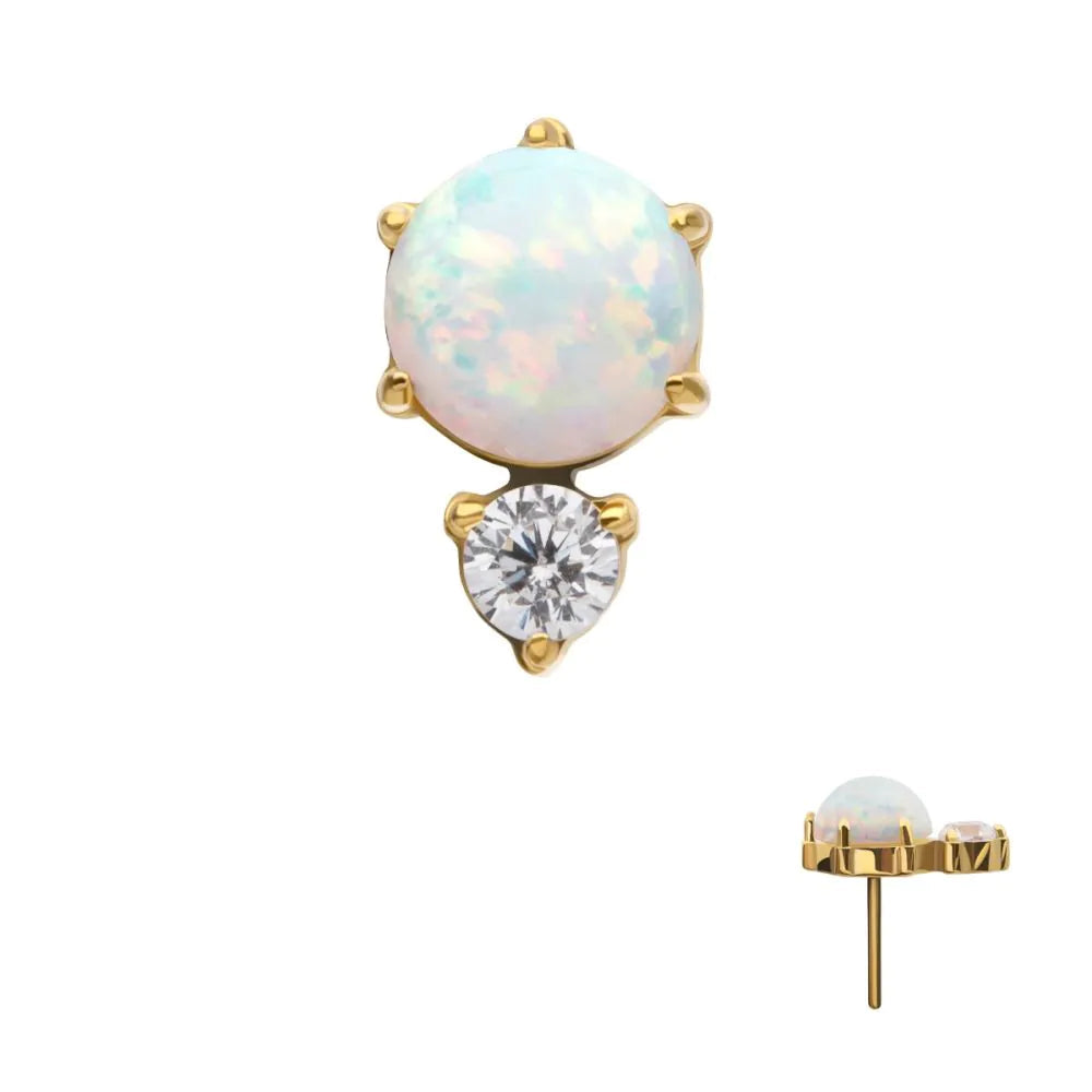 24Kt Gold PVD Threadless Double Round Gem and Opal Top