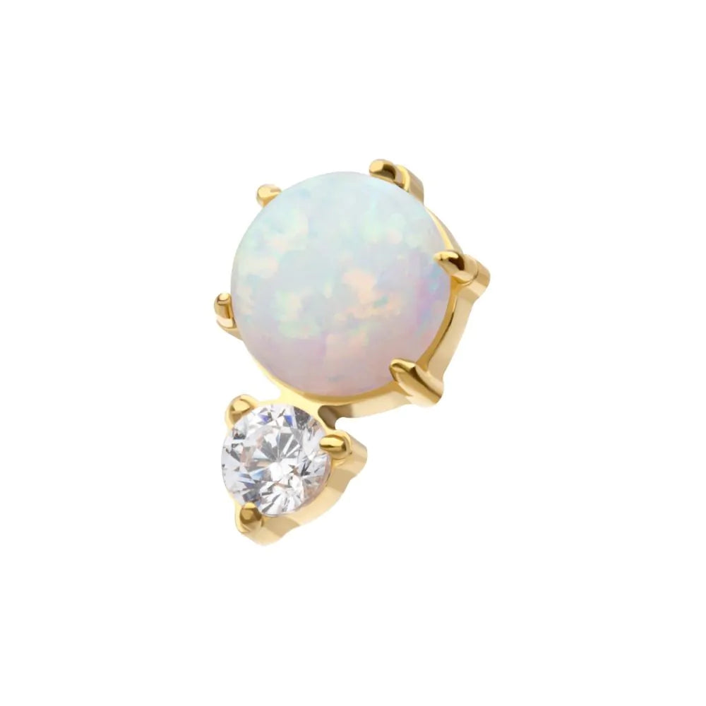 24Kt Gold PVD Threadless Double Round Gem and Opal Top