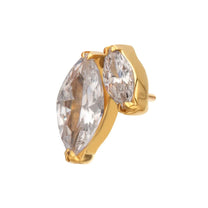 24Kt Gold PVD Titanium Threadless V-Prong Dual Marquise Crystal Gem Top