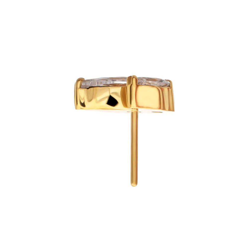 24Kt Gold PVD Titanium Threadless V-Prong Dual Marquise Crystal Gem Top