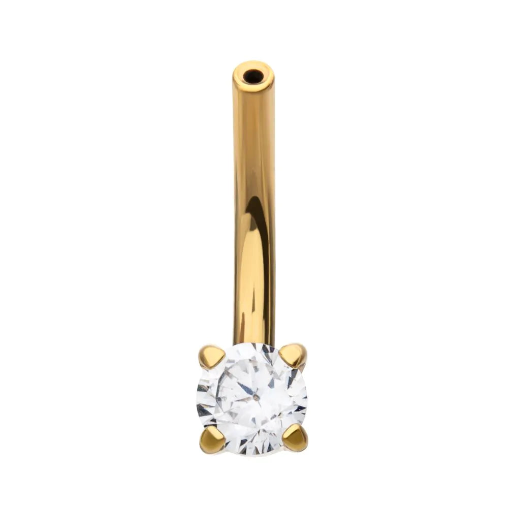 24Kt Gold PVD Titanium Threadless Crystal Fixed Bottom Curved Barbell