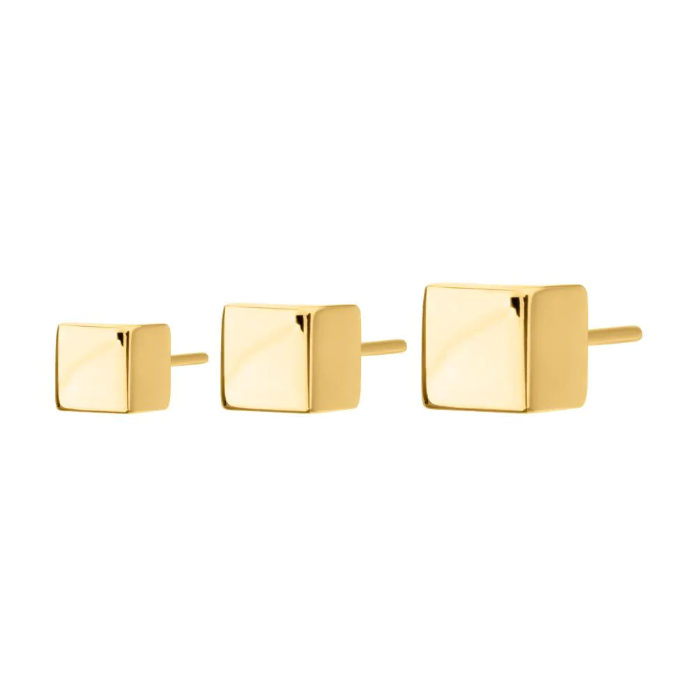 24Kt Gold PVD Titanium Threadless 3D Cube Top