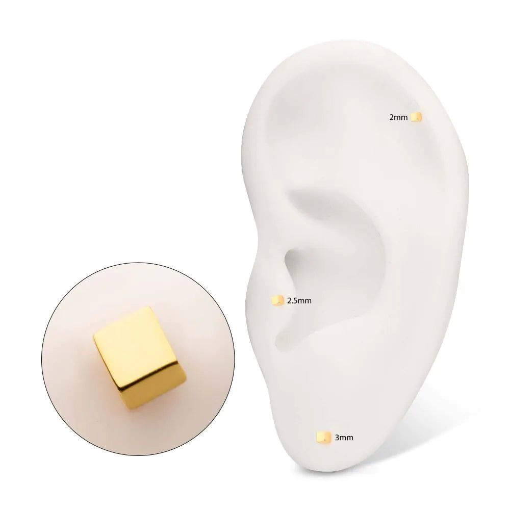 24Kt Gold PVD Titanium Threadless 3D Cube Top