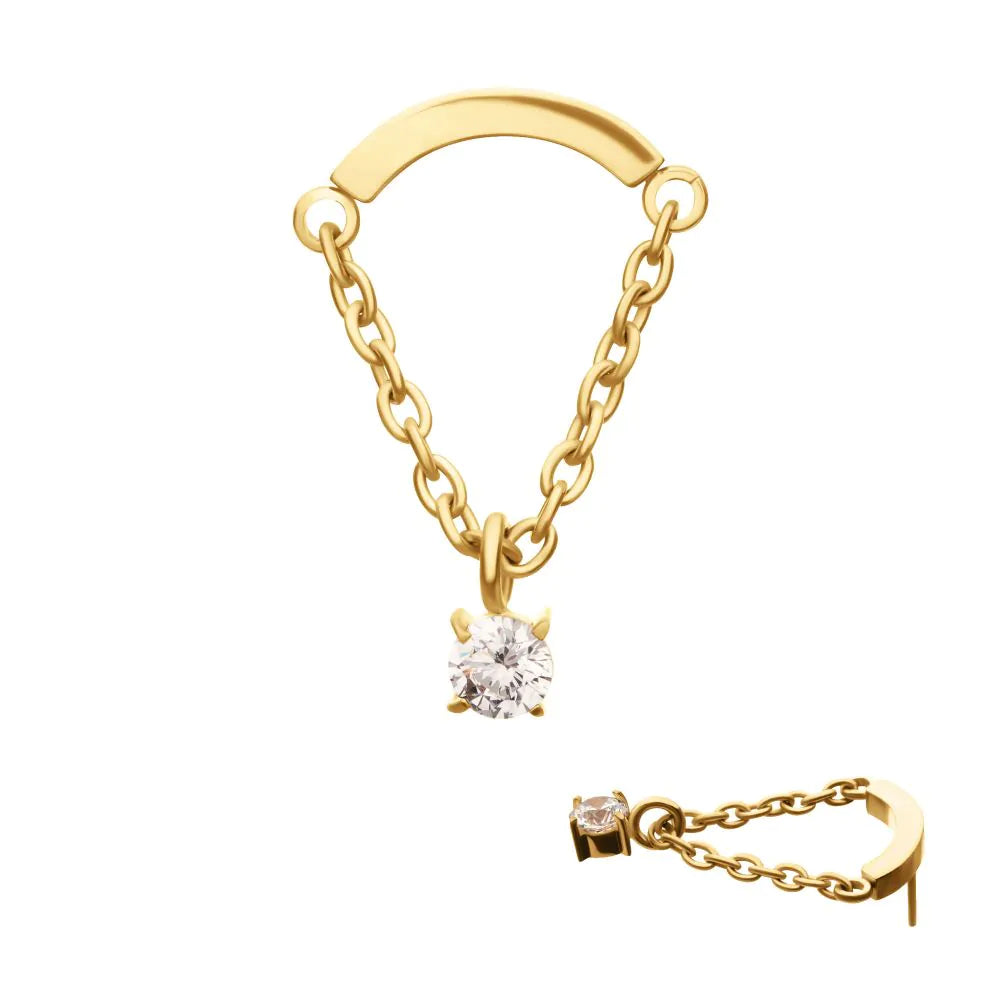 24Kt Gold PVD Titanium Curved Bar Top Gem Chain Dangle