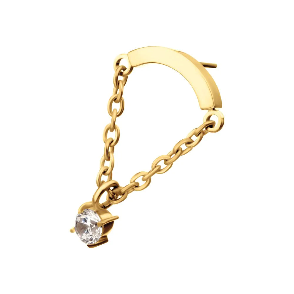 24Kt Gold PVD Titanium Curved Bar Top Gem Chain Dangle
