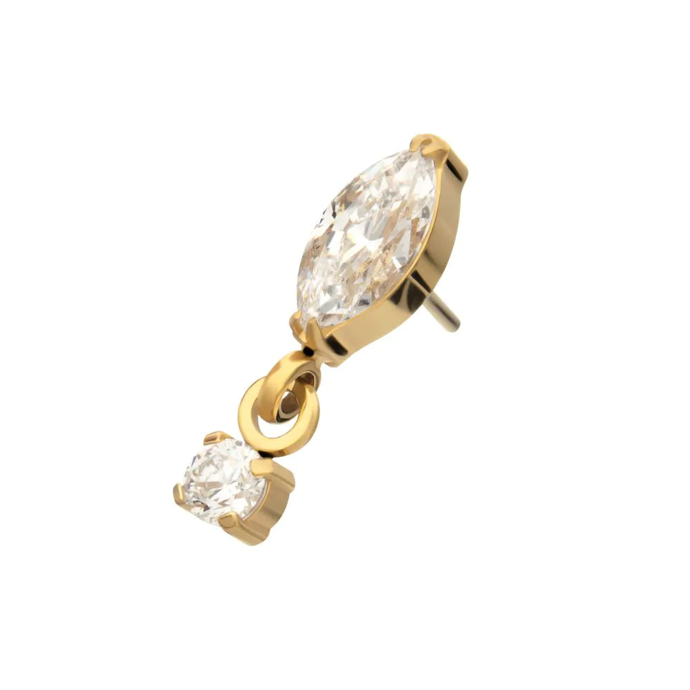 24KT Gold PVD Titanium Threadless Marquise Top Gem Dangle